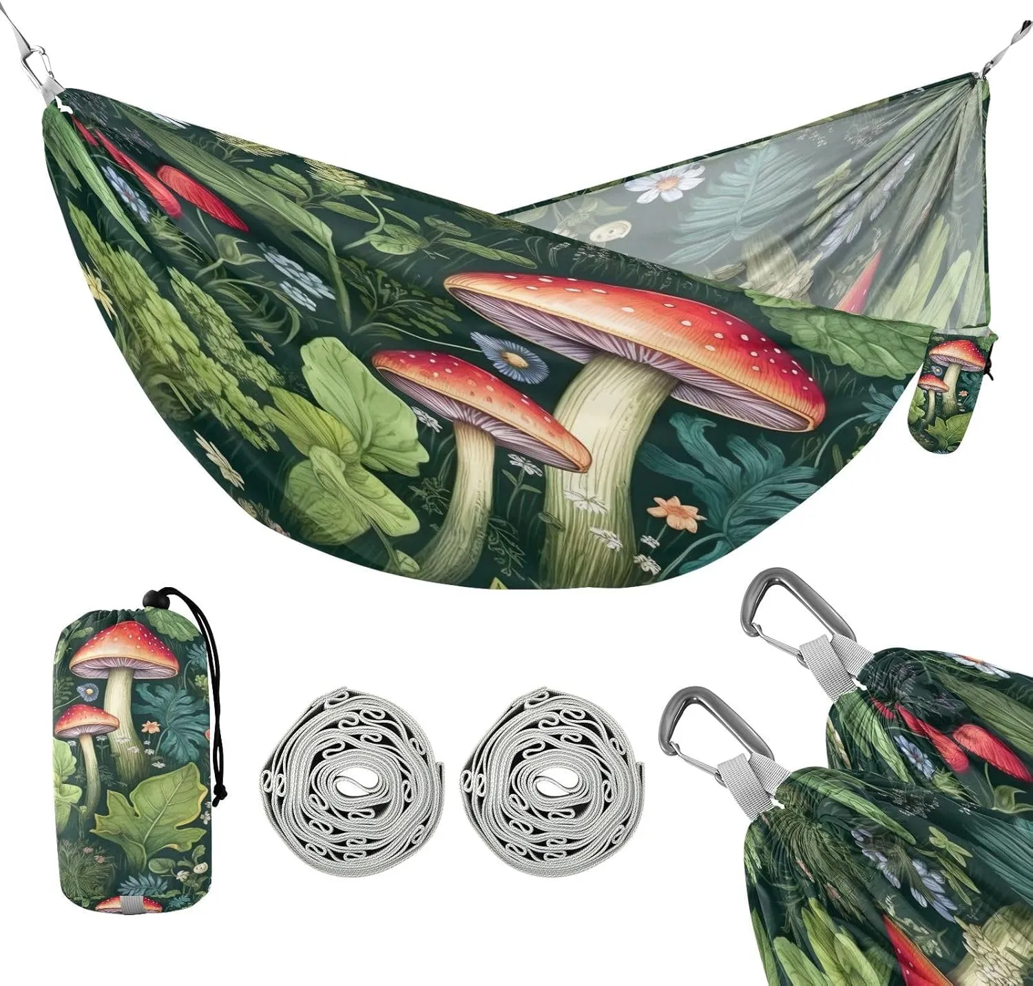 ATTX Green Mushroom Flower Camping Hammock - Lightweight & Portable Hammocks, Heavy Duty 330lbs Capacity for Indoor, Hiking, Backpacking, Travel, Backyard, Beach#293
