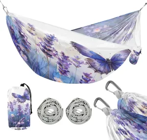 ATTX Lavender and Butterfly Camping Hammock - Lightweight & Portable Hammocks, Heavy Duty 330lbs Capacity for Indoor, Hiking, Backpacking, Travel, Backyard, Beach#301
