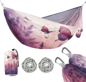 ATTX Lavender Field with Butterflies Camping Hammock - Lightweight & Portable Hammocks, Heavy Duty 330lbs Capacity for Indoor, Hiking, Backpacking, Travel, Backyard, Beach#221