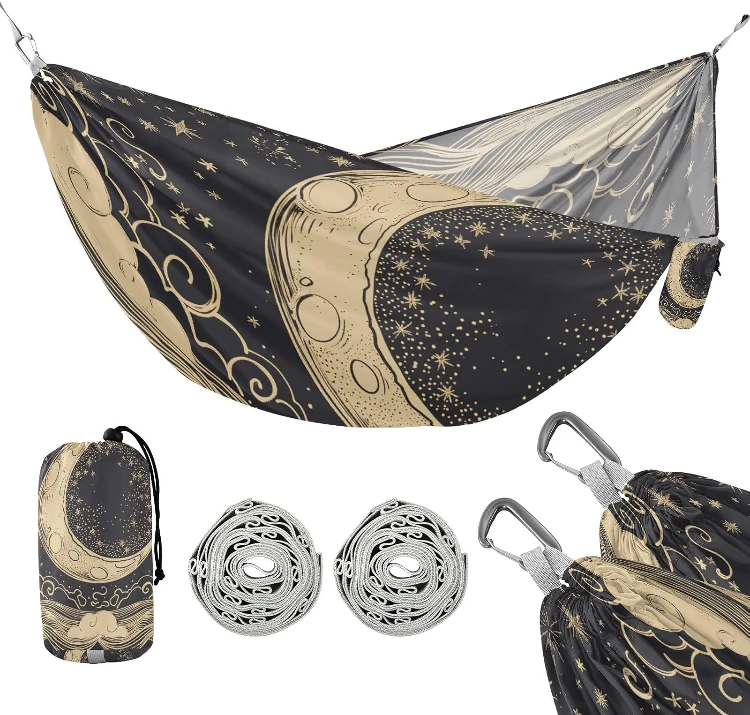 ATTX Moon and Clouds Camping Hammock - Lightweight & Portable Hammocks, Heavy Duty 330lbs Capacity for Indoor, Hiking, Backpacking, Travel, Backyard, Beach#107