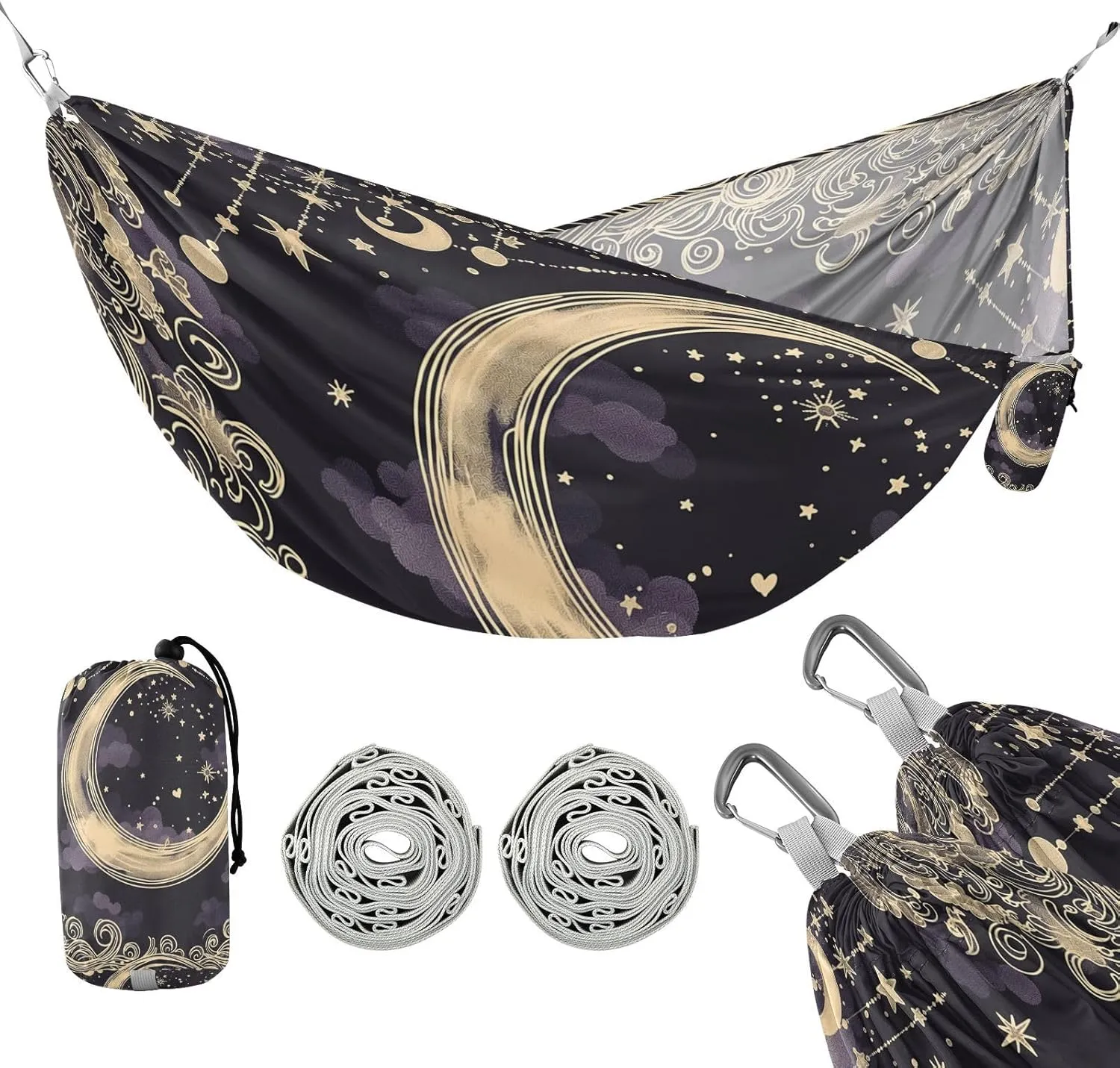 ATTX Moon and Clouds Camping Hammock - Lightweight & Portable Hammocks, Heavy Duty 330lbs Capacity for Indoor, Hiking, Backpacking, Travel, Backyard, Beach#109