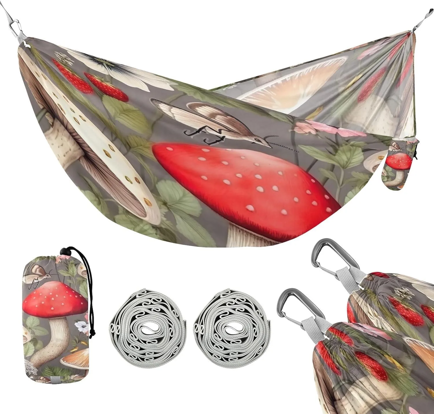 ATTX Mushroom Strawberry Camping Hammock - Lightweight & Portable Hammocks, Heavy Duty 330lbs Capacity for Indoor, Hiking, Backpacking, Travel, Backyard, Beach#297
