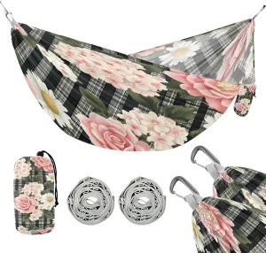ATTX Pink Roses Daisies Camping Hammock - Lightweight & Portable Hammocks, Heavy Duty 330lbs Capacity for Indoor, Hiking, Backpacking, Travel, Backyard, Beach#584