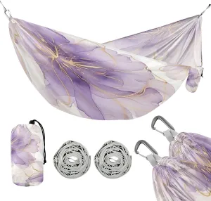 ATTX Purple Silver Flower Camping Hammock - Lightweight & Portable Hammocks, Heavy Duty 330lbs Capacity for Indoor, Hiking, Backpacking, Travel, Backyard, Beach#305