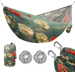 ATTX Red Floral Camping Hammock - Lightweight & Portable Hammocks, Heavy Duty 330lbs Capacity for Indoor, Hiking, Backpacking, Travel, Backyard, Beach#400