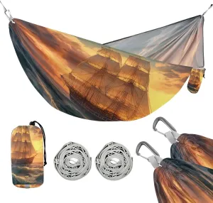ATTX Sailing Ship Oil Painting Camping Hammock - Lightweight & Portable Hammocks, Heavy Duty 330lbs Capacity for Indoor, Hiking, Backpacking, Travel, Backyard, Beach#124