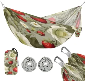 ATTX Strawberry Flower Pattern Camping Hammock - Lightweight & Portable Hammocks, Heavy Duty 330lbs Capacity for Indoor, Hiking, Backpacking, Travel, Backyard, Beach#308