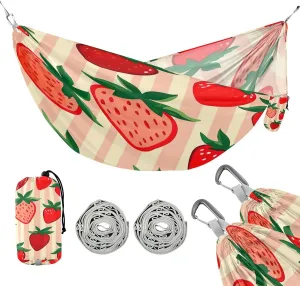 ATTX Strawberry Pattern Camping Hammock - Lightweight & Portable Hammocks, Heavy Duty 330lbs Capacity for Indoor, Hiking, Backpacking, Travel, Backyard, Beach#324