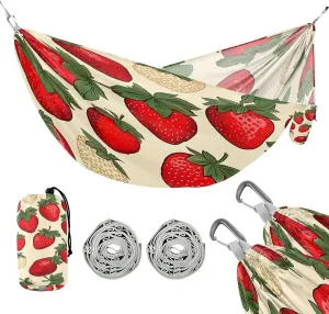 ATTX Strawberry Pattern Camping Hammock - Lightweight & Portable Hammocks, Heavy Duty 330lbs Capacity for Indoor, Hiking, Backpacking, Travel, Backyard, Beach#389