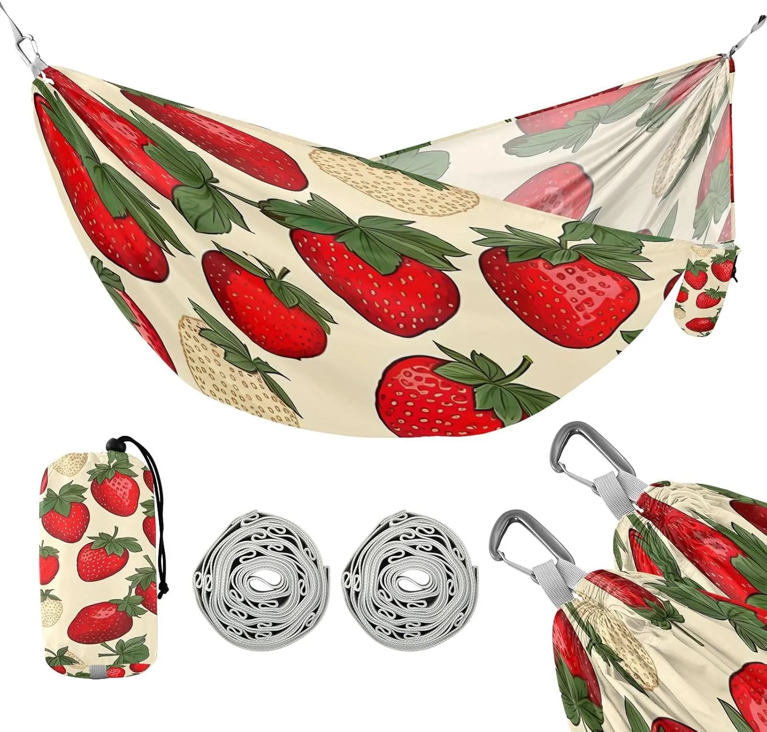 ATTX Strawberry Pattern Camping Hammock - Lightweight & Portable Hammocks, Heavy Duty 330lbs Capacity for Indoor, Hiking, Backpacking, Travel, Backyard, Beach#389