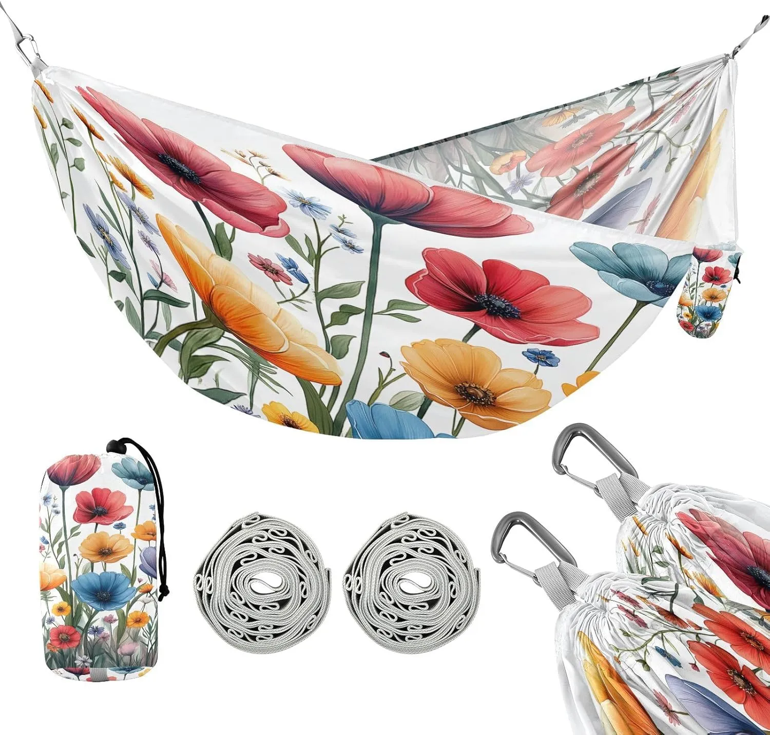 ATTX Watercolor Garden Flowers Camping Hammock - Lightweight & Portable Hammocks, Heavy Duty 330lbs Capacity for Indoor, Hiking, Backpacking, Travel, Backyard, Beach#50