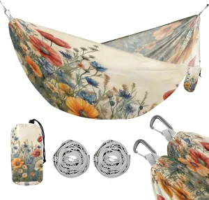 ATTX Watercolor Wildflower Camping Hammock - Lightweight & Portable Hammocks, Heavy Duty 330lbs Capacity for Indoor, Hiking, Backpacking, Travel, Backyard, Beach#238