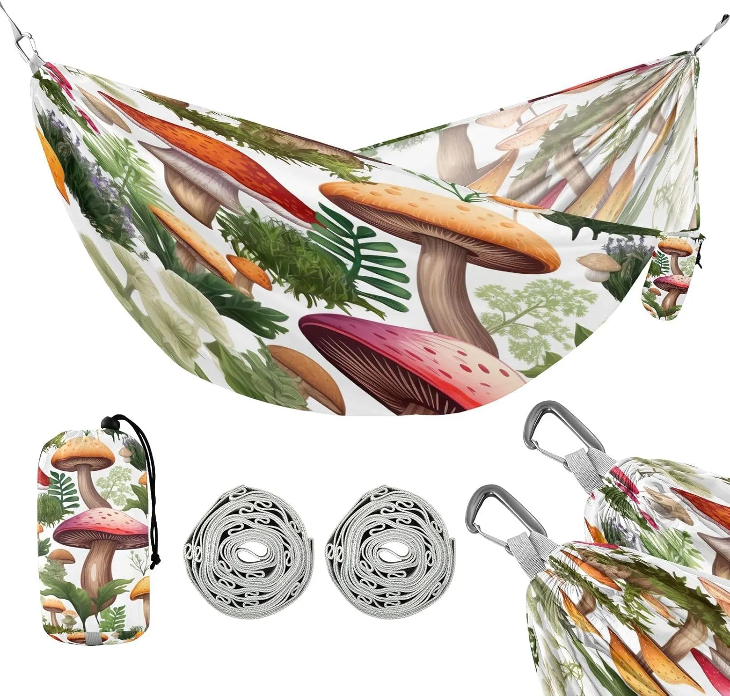 ATTX Watercolors Mushrooms Camping Hammock - Lightweight & Portable Hammocks, Heavy Duty 330lbs Capacity for Indoor, Hiking, Backpacking, Travel, Backyard, Beach#316