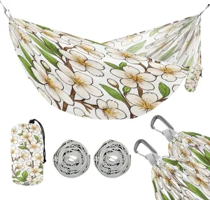 ATTX White Cherry Blossom Flowers Camping Hammock - Lightweight & Portable Hammocks, Heavy Duty 330lbs Capacity for Indoor, Hiking, Backpacking, Travel, Backyard, Beach#176