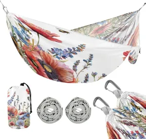 ATTX Wildflowers and Poppies Camping Hammock - Lightweight & Portable Hammocks, Heavy Duty 330lbs Capacity for Indoor, Hiking, Backpacking, Travel, Backyard, Beach#348