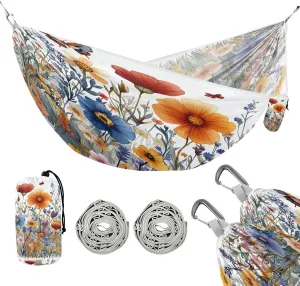 ATTX Wildflowers Butterflies Camping Hammock - Lightweight & Portable Hammocks, Heavy Duty 330lbs Capacity for Indoor, Hiking, Backpacking, Travel, Backyard, Beach#432