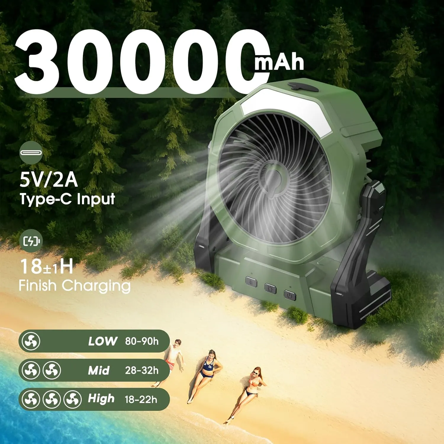 Ausic Portable Misting Fan, Outdoor Fans for Patios with Water Mist, 30000mAh Rechargeable Battery Personal Cooling Fan with Mister, 8-Inch, 250mL Water Tank & LED Lantern, for Home, Outside, Camping