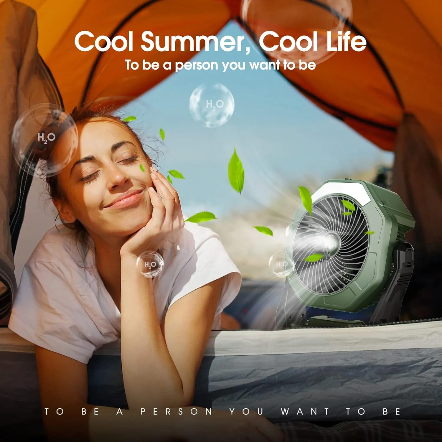 Ausic Portable Misting Fan, Outdoor Fans for Patios with Water Mist, 30000mAh Rechargeable Battery Personal Cooling Fan with Mister, 8-Inch, 250mL Water Tank & LED Lantern, for Home, Outside, Camping