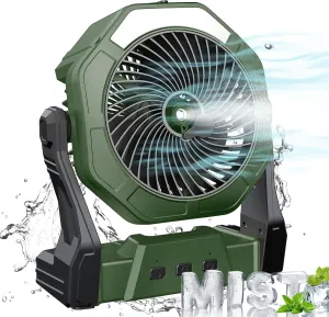 Ausic Portable Misting Fan, Outdoor Fans for Patios with Water Mist, 30000mAh Rechargeable Battery Personal Cooling Fan with Mister, 8-Inch, 250mL Water Tank & LED Lantern, for Home, Outside, Camping