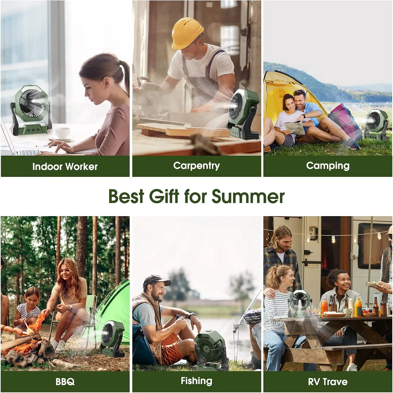 Ausic Portable Misting Fan, Outdoor Fans for Patios with Water Mist, 30000mAh Rechargeable Battery Personal Cooling Fan with Mister, 8-Inch, 250mL Water Tank & LED Lantern, for Home, Outside, Camping
