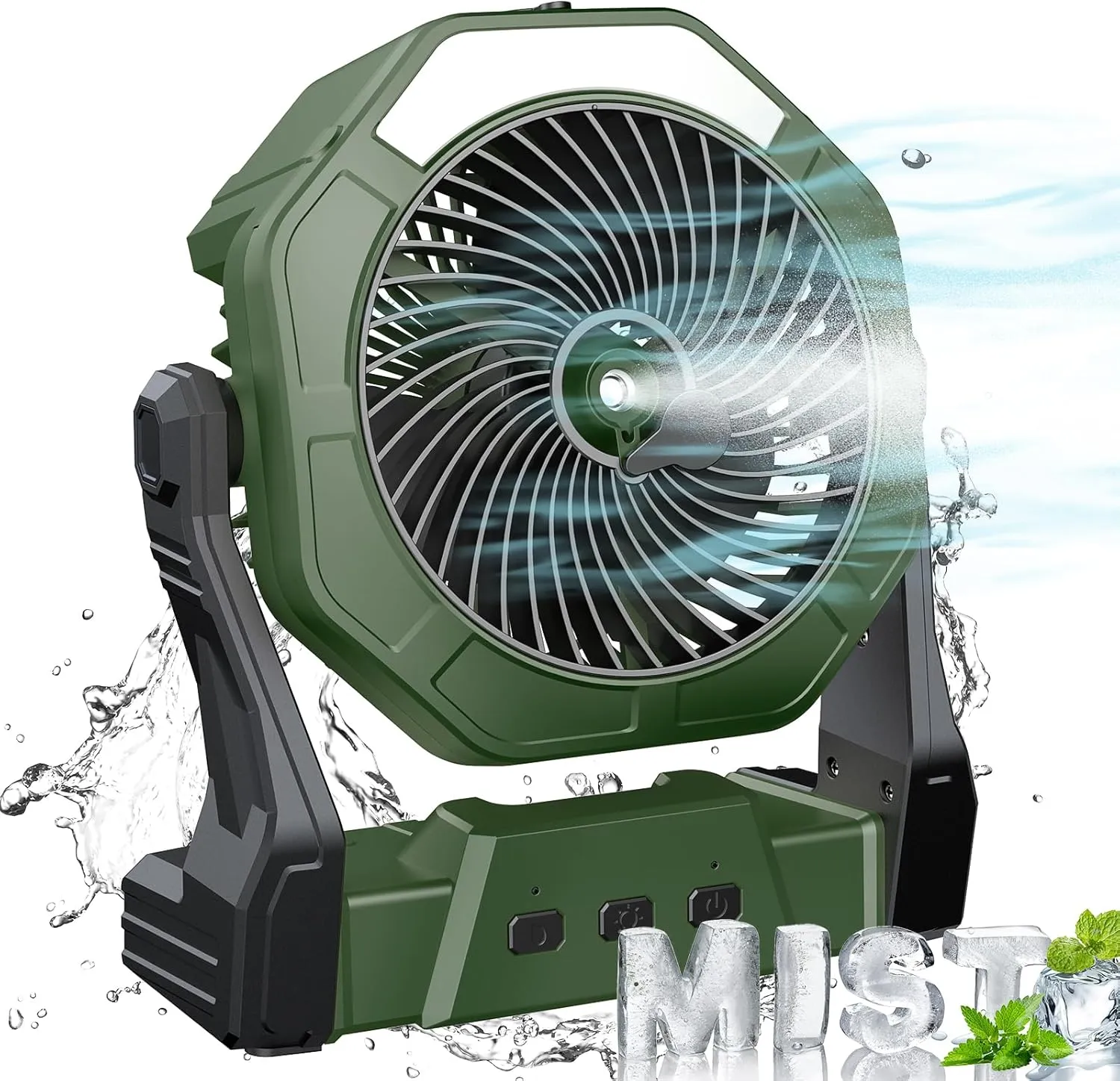 Ausic Portable Misting Fan, Outdoor Fans for Patios with Water Mist, 30000mAh Rechargeable Battery Personal Cooling Fan with Mister, 8-Inch, 250mL Water Tank & LED Lantern, for Home, Outside, Camping