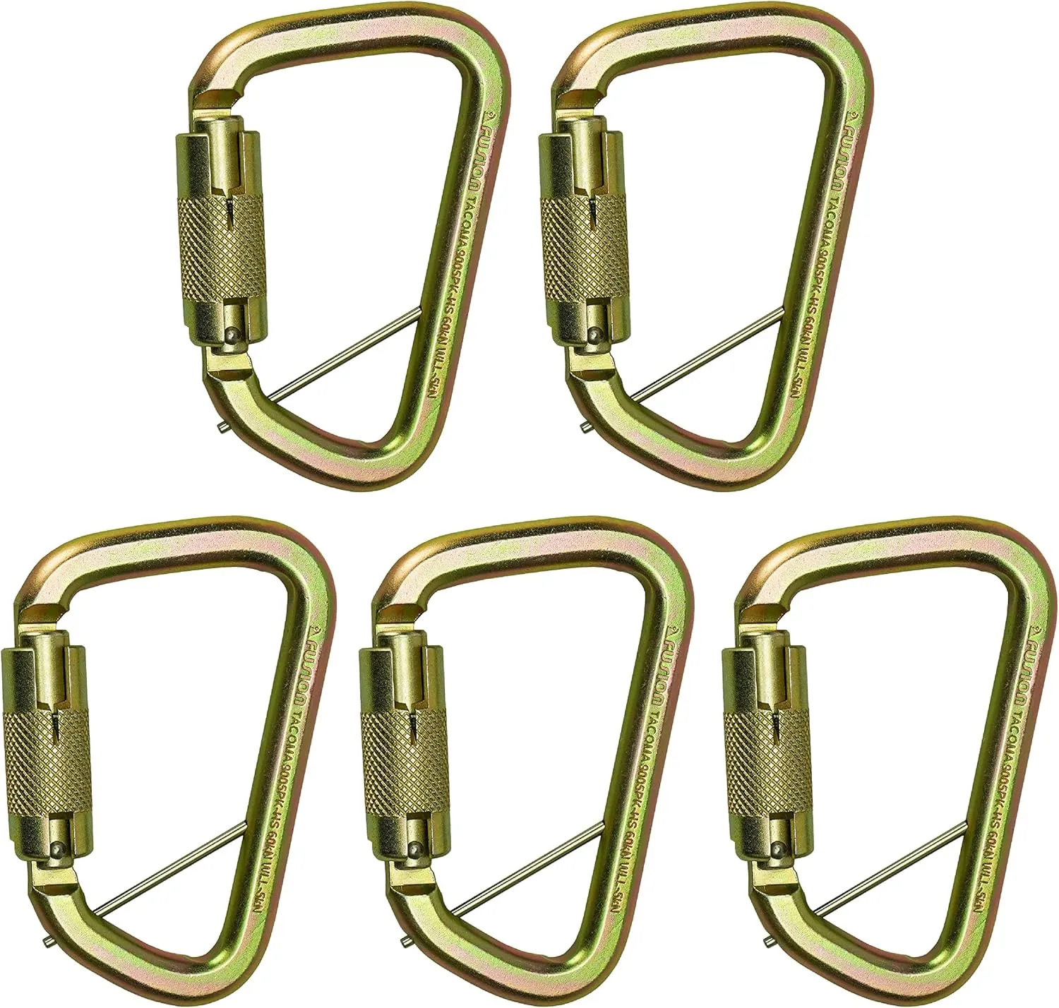 Auto Locking Carabiner 60KN (5-Pack)- Fusion Climb® Tacoma- Professional Rock Climbing Carabiner- Heavy Duty Steel- Auto Locking Carabiner for Climbing, Rappelling,Captive Pin- UIAA ANSI Compliant