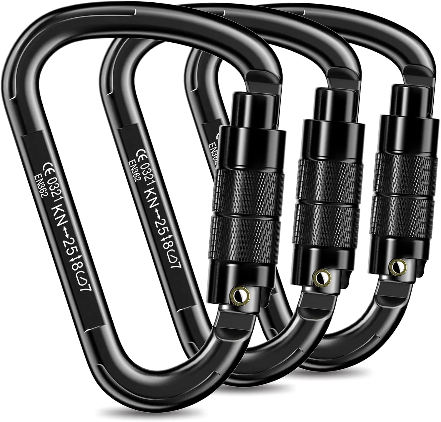 Auto Locking Carabiner Heavy Duty Carabiner 25kN UIAA Certified Climbing Carabiner Climbing Equipment Safety for Rappelling, Hammocks, Rescue, Dog Leash, Swing (Blcak 3PCS)