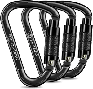 Auto Locking Carabiner Heavy Duty Carabiner 25kN UIAA Certified Climbing Carabiner Climbing Equipment Safety for Rappelling, Hammocks, Rescue, Dog Leash, Swing (Blcak 3PCS)