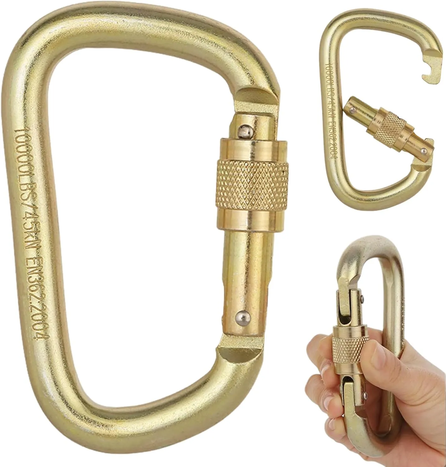 Auto Locking Climbing Carabiner Clips,45KN Twist Lock Carabiner,D-Shape Climbing Carabiner,Portable Steel Carabiner for Rappelling, Hammocks, Rescue, Dog Leash, Swing