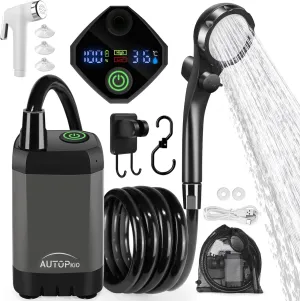 AUTOPkio Portable Camping Shower, 6000mAh Rechargeable Camp Shower Pump with USB Cable & Electric Outdoor Shower Head Sprayer for Camping, Hiking, Pet Bathing, Washing