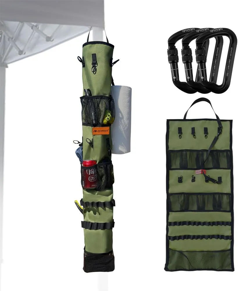 ayamaya Camping Organizer & Climbing Carabiner, Tent Organizer for Inside with Campsite Storage Straps 30kn Climbing Carabiner Aluminum Locking Carabiner Hook Screw Gate Lock Caribiner