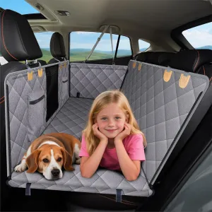 Back Seat Extender for Dog, Waterproof Dog Car Seat Cover for Back Seat, Hard Bottom Car Seat Cover, Large Space Hammock for Car Truck SUV, Pet Seat Cover Holds 450lbs(Grey)