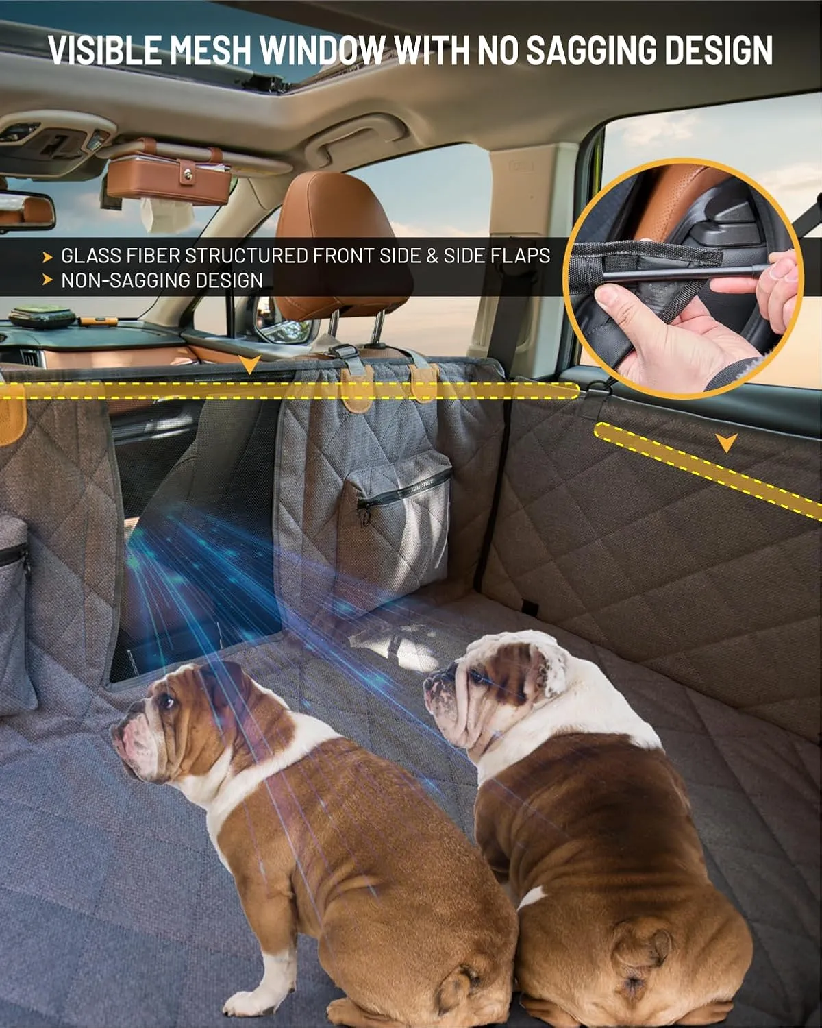 Back Seat Extender for Dog, Waterproof Dog Car Seat Cover for Back Seat, Hard Bottom Car Seat Cover, Large Space Hammock for Car Truck SUV, Pet Seat Cover Holds 450lbs(Grey)