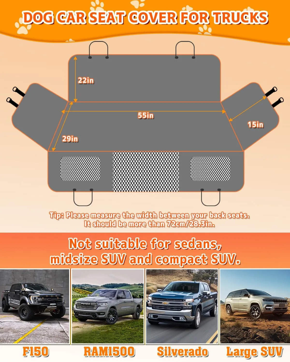 Back Seat Extender for Dogs, Dog Car Seat Cover for Back Seat with Waterproof Hard Bottom for Car SUV, Dog Hammock Travel Bed to Protect Your Car Backseat (for Truck/Large SUV-Black)