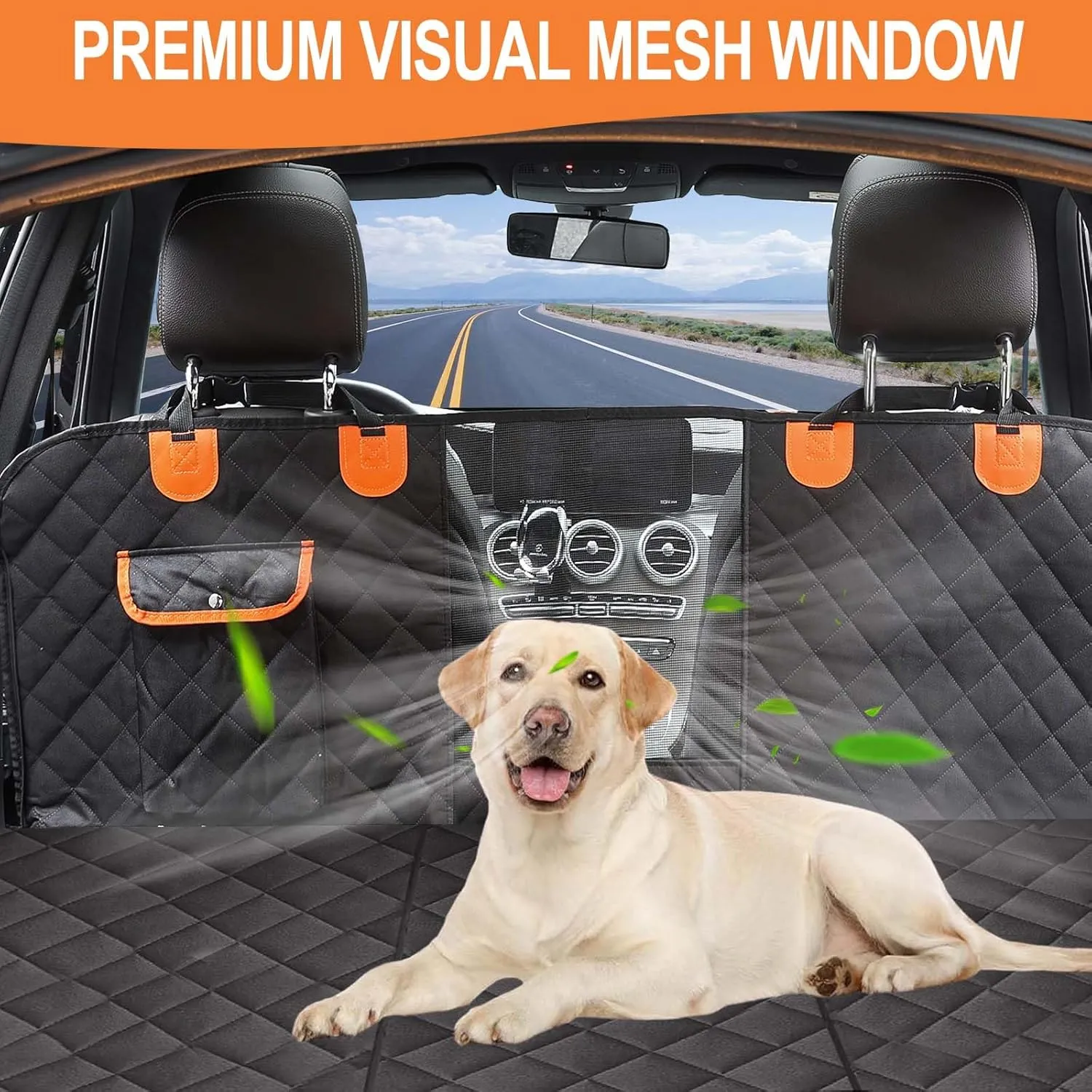 Back Seat Extender for Dogs, Dog Car Seat Cover with Hard Bottom for Backseat Protector, Large Space Dog Hammock with Mesh Window for Car SUV Truck