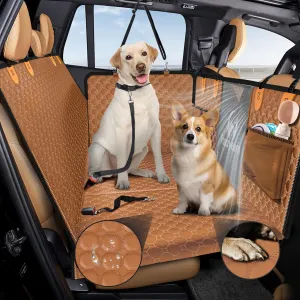 Back Seat Extender for Dogs,Leather Dog Car Seat Cover for Back Seat Hard Bottom Holds 400lbs,100% Waterproof Dog Car Hammock, Sturdy Pet Seat Protector for Car, SUV,Small Truck(Brown)