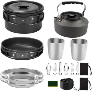 Backpacking Cooking Set 2-3 Person Outdoor Cooking Kit Barbecue Cookware Compact and Portable for Camping Hiking