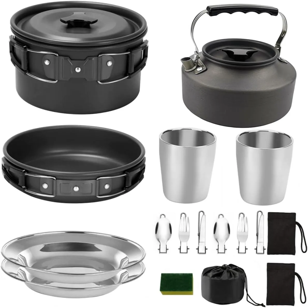 Backpacking Cooking Set 2-3 Person Outdoor Cooking Kit Barbecue Cookware Compact and Portable for Camping Hiking
