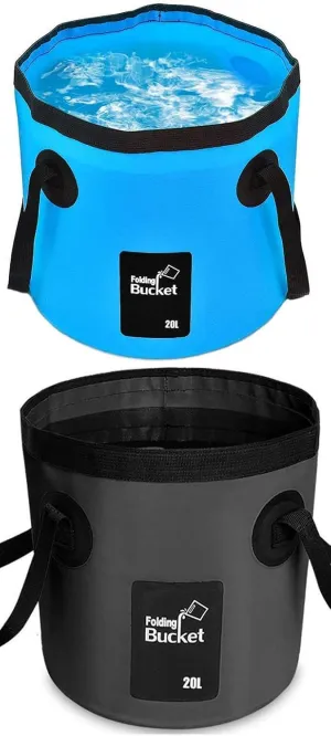 BANCHELLE Collapsible Bucket Water Container Portable Folding Camp Wash Basin for Outdoor Traveling Hiking Fishing Car Washing Gardening Camping (Blue 20L and Black 20L), Total 2 PCS