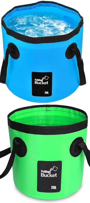 BANCHELLE Collapsible Bucket Water Container Portable Folding Camp Wash Basin for Outdoor Traveling Hiking Fishing Car Washing Gardening Camping (Blue 20L and Green 20L), Total 2 PCS