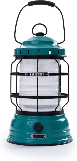 Barebones Forest Lantern – Teal, Vintage Rechargeable LED Lantern with Adjustable Brightness – Battery Operated Camping Light for Outdoor Adventures, Backyard Gatherings, and Emergency Use