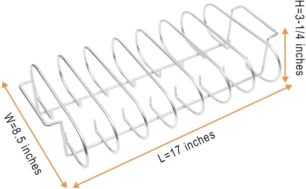 BBQ Rib Racks for Smoker and Grilling Roasting Rack 100% 304 Stainless Steel Food Grade,Holds 7 Ribs Rack for Grilling & Barbecuing for Large&XLarge Big Green Egg,Kamado Joe Classic,Big Joe
