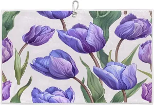 Beautiful Blue Watercolor Flowers Golf Towel with Heavy Duty Carabiner Clip Quick Dry Ultra Absorbent Club Ball Cleaning Towel Golf Accessories for Men Women