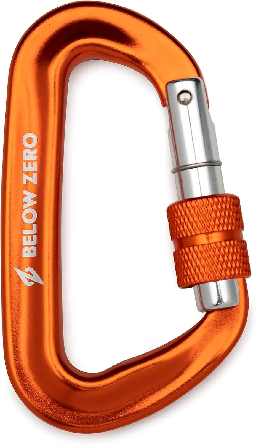 BELOW ZERO 12kN Large Carabiner Clip, Heavy Duty Lightweight Locking Tactical Key Clip,Compact Size Aluminum Hooks For Securing Pets, Outdoor Use, Camping, Hiking, Hammock, Harness, D Ring Keychain