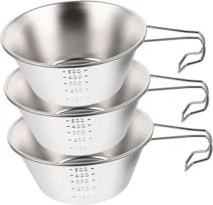 BESPORTBLE 3pcs Stainless Steel Camping Bowl Collapsible Camp Bowl with Scale Portable for Outdoor Camping Travel