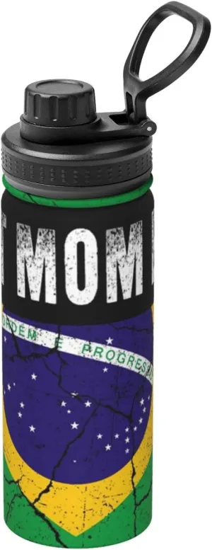 Best Brazilian Mom Ever Brazil Flag Sports Water Bottle 18 Oz Stainless Steel Sports Insulated Kettle for Travel Outdoor Gym