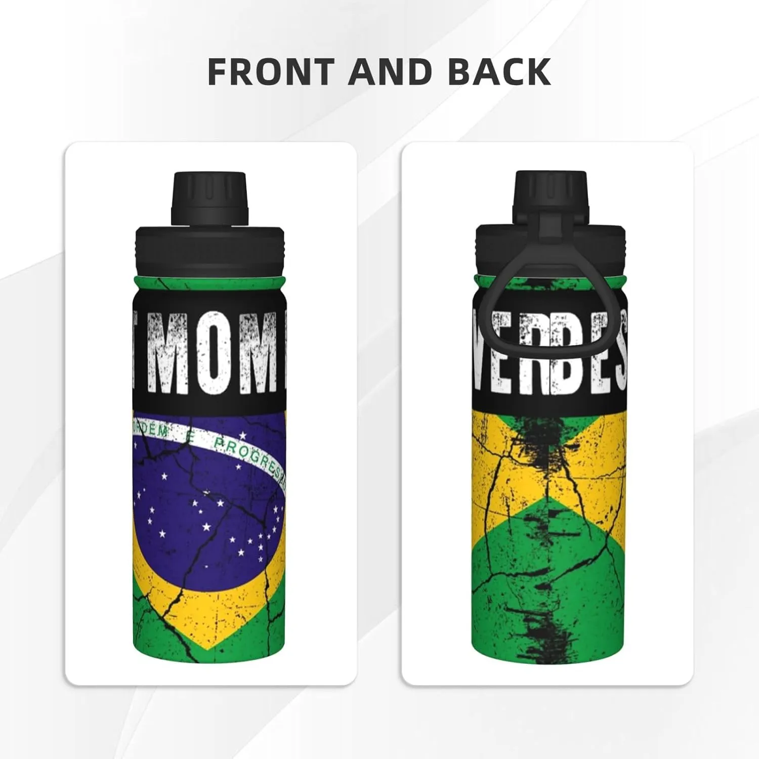 Best Brazilian Mom Ever Brazil Flag Sports Water Bottle 18 Oz Stainless Steel Sports Insulated Kettle for Travel Outdoor Gym