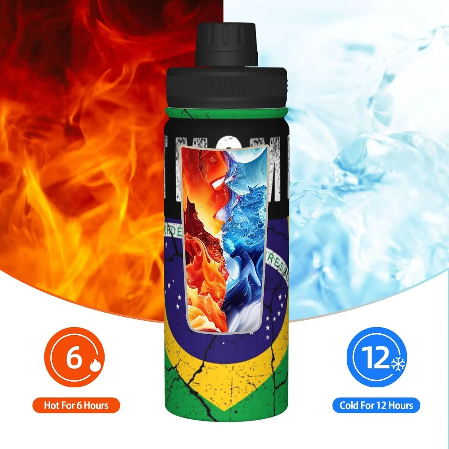 Best Brazilian Mom Ever Brazil Flag Sports Water Bottle 18 Oz Stainless Steel Sports Insulated Kettle for Travel Outdoor Gym