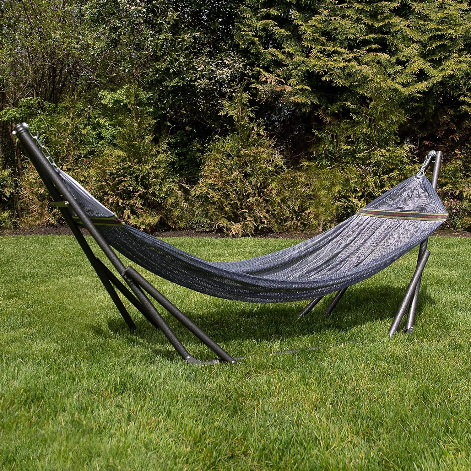 Best Home Fashion Hammock for 2 Persons with Collapsible Steel Stand 600 lbs Capacity- Portable Carrying Case, Adjustable, Perfect for Camping Beach Patio, EZ Daze Foldable Hammock with Stand- Grey