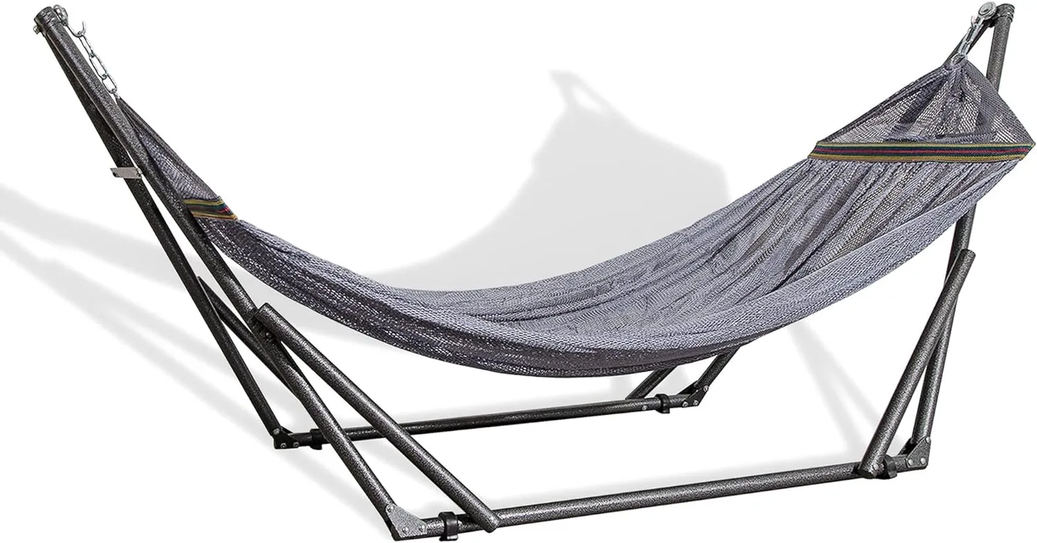 Best Home Fashion Hammock for 2 Persons with Collapsible Steel Stand 600 lbs Capacity- Portable Carrying Case, Adjustable, Perfect for Camping Beach Patio, EZ Daze Foldable Hammock with Stand- Grey